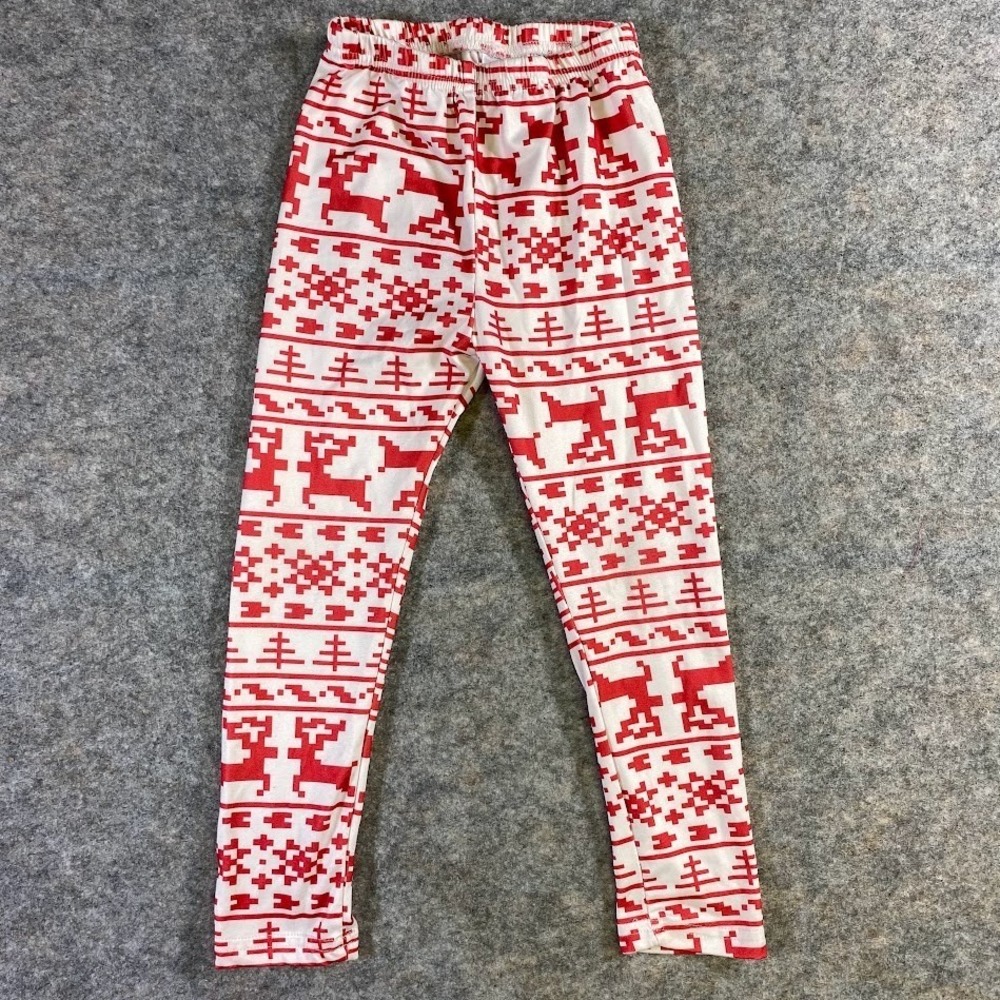 Unique Baby Christmas Reindeer Pants Size 5Y White Red polyester spandex stretch